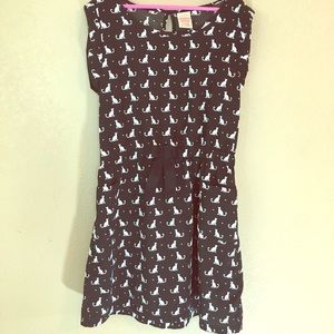Cat print black and white dress size L bow detail